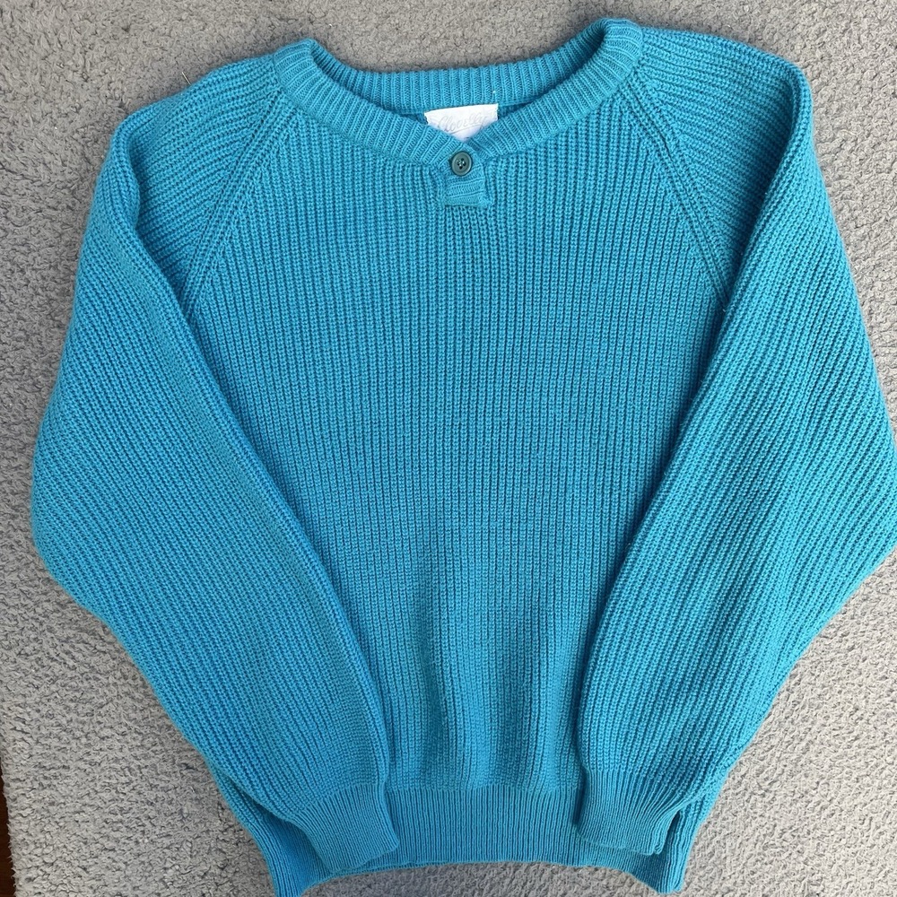 Vintage 90s Clovelly Acrylic Knitted Blue Button Sweater Sweatshirt Size M